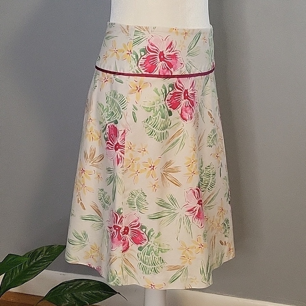 Laura Scott Vintage Cotton/ Spandex Hawaiian Print Side Zipper Skirt - Size 4 - Picture 2 of 7